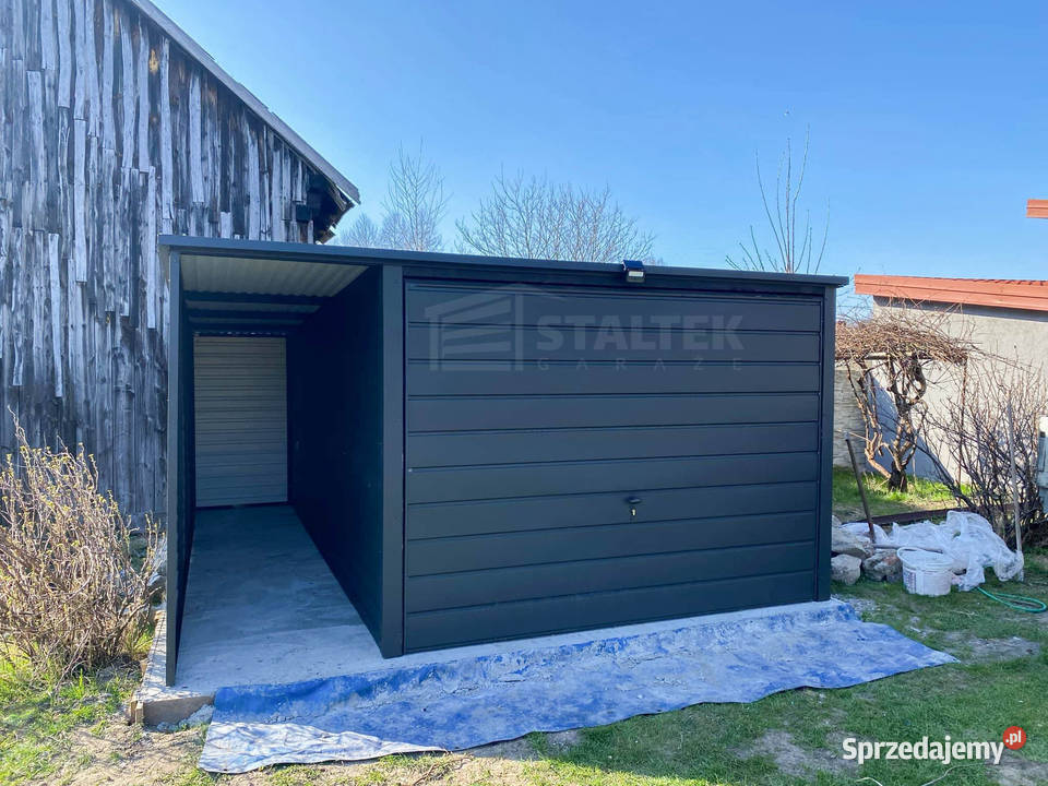 Garaż blaszany 3x4m wiata 1m Brama uchylna Dach pomorskie Czersk