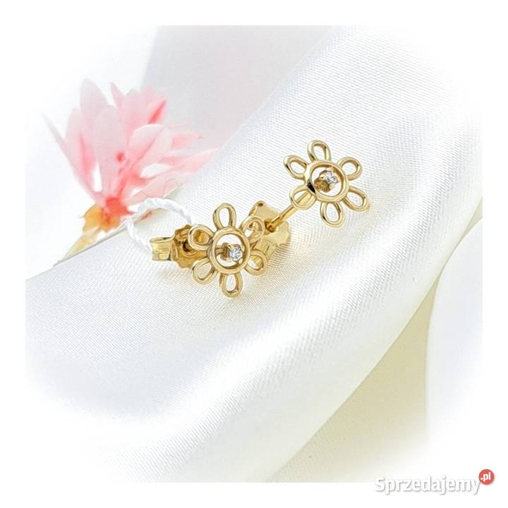 Kolczyki Złote pr585 Kwiatki z kamieniem sztyft złote wielkopolskie Poznań