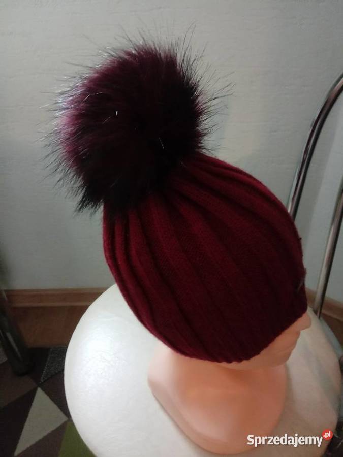 Nowa czapka damska z pomponem Burgundowa bordowa Chrzanów