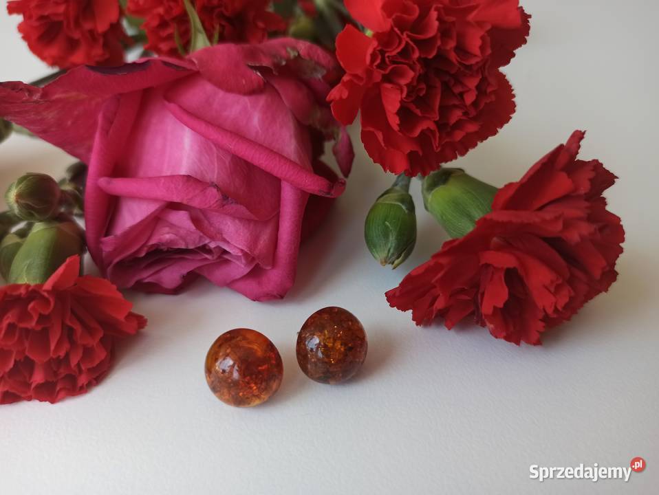 Kolczyki bursztyn naturalny okrągłe srebro 925 Warszawa