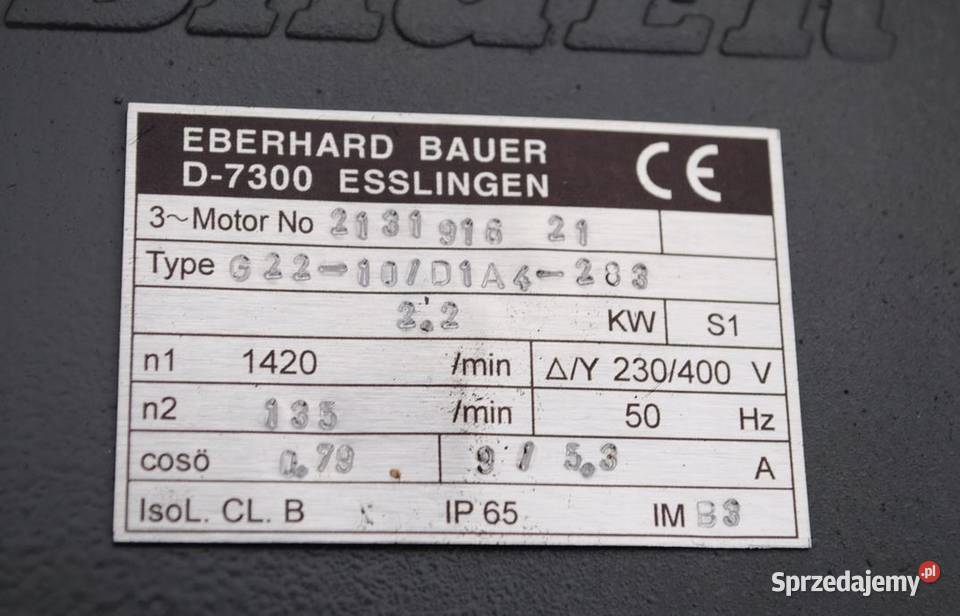 Motoreduktor 22kw 135obrmin Firmy BAUER Kargowa