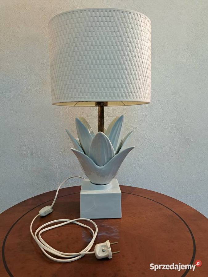Wyjątkowa lampa ceramiczna stołowa włoska biała