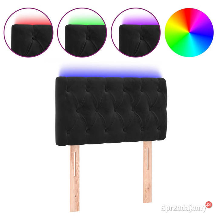 Zagłówek do łóżka z LED czarny 80x7x7888 aksamit