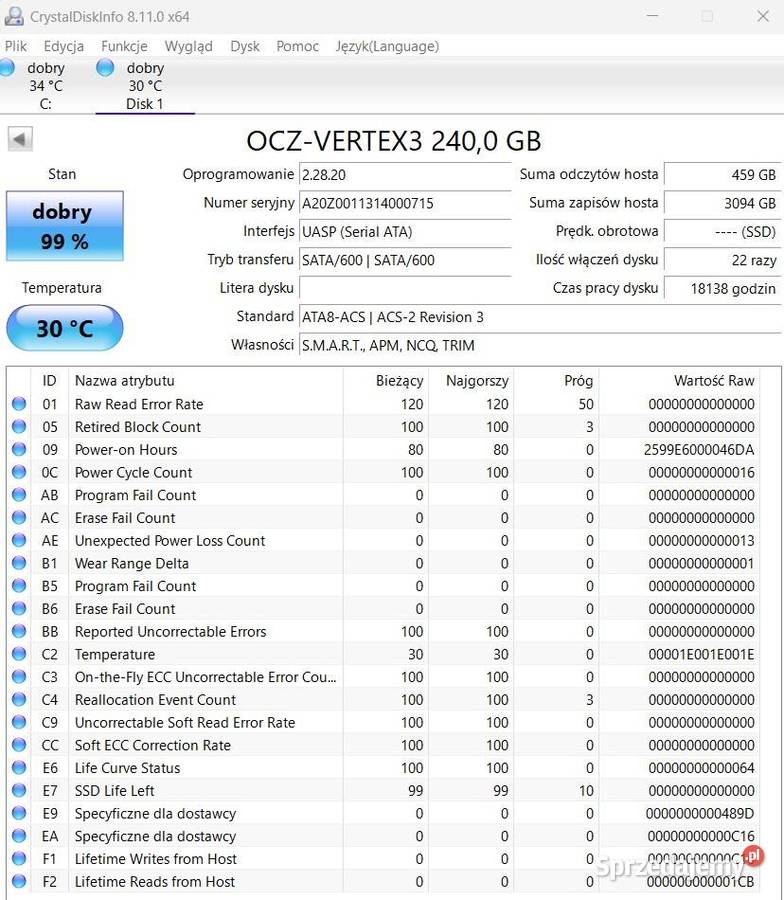 Dysk twardy OCZ 240GB 25 SATA SSD Vertex 3 Wieliczka
