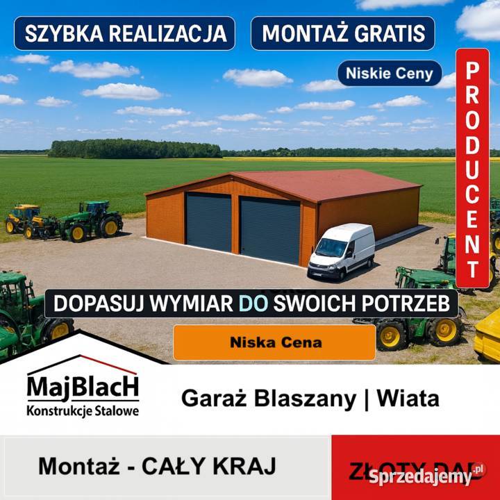 ZŁOTY DĄB Garaż Blaszany Brama Uchylna Hala Sprzedaż