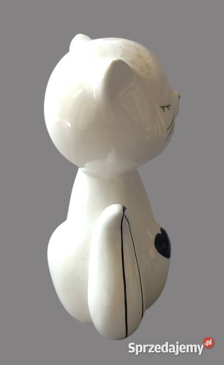 Urocza dekoracja figurka ceramiczna kot biały z Chrzanów
