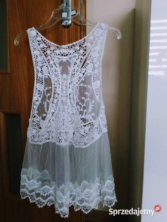 ELEGANCKA tunika narzuta biała boho koronka S M Łapy