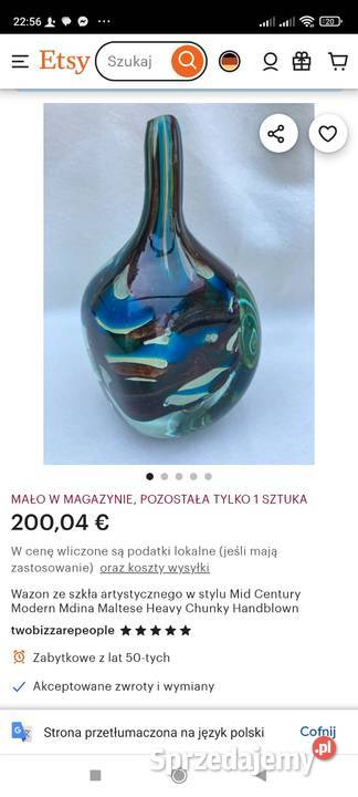MDINA GLASS Szklany wazon w cudownych kolorach Pabianice