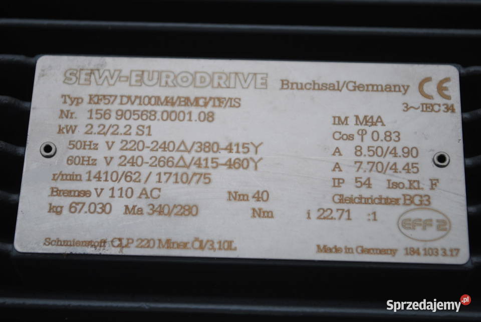 Motoreduktor kątowy 22kw 62obr z hamulcem firmy Kargowa