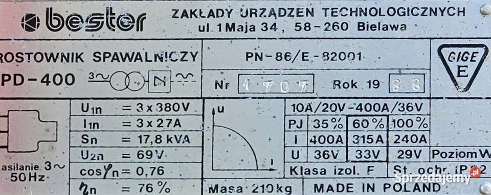 Spawarkaprostownik spawalniczy bester SPD400 zachodniopomorskie Koszalin