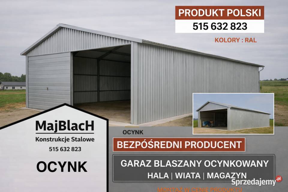 Garaż Blaszany OCYNKOWANY Montaż Wiata PRODUCENT 54m2 kujawsko-pomorskie