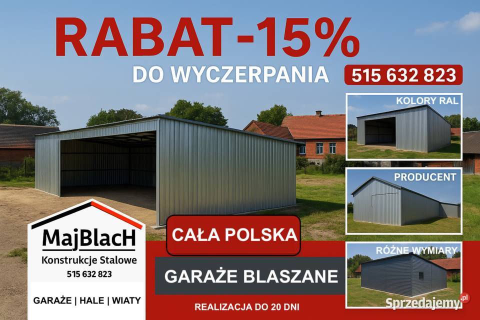 OTWARTY Duży Dwuspadowy Garaż Blaszany MAGAZYN Nieruchomości mazowieckie Radom sprzedam