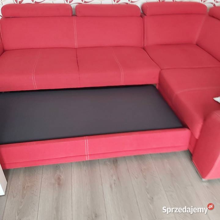 Czerwona sofa narożna z funkcją spania 260x190