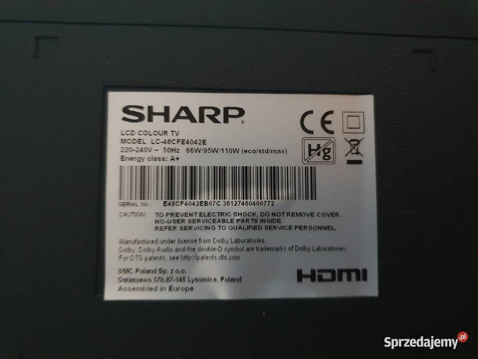 Sprzedam używany telewizor marki SHARP 48 Baldram
