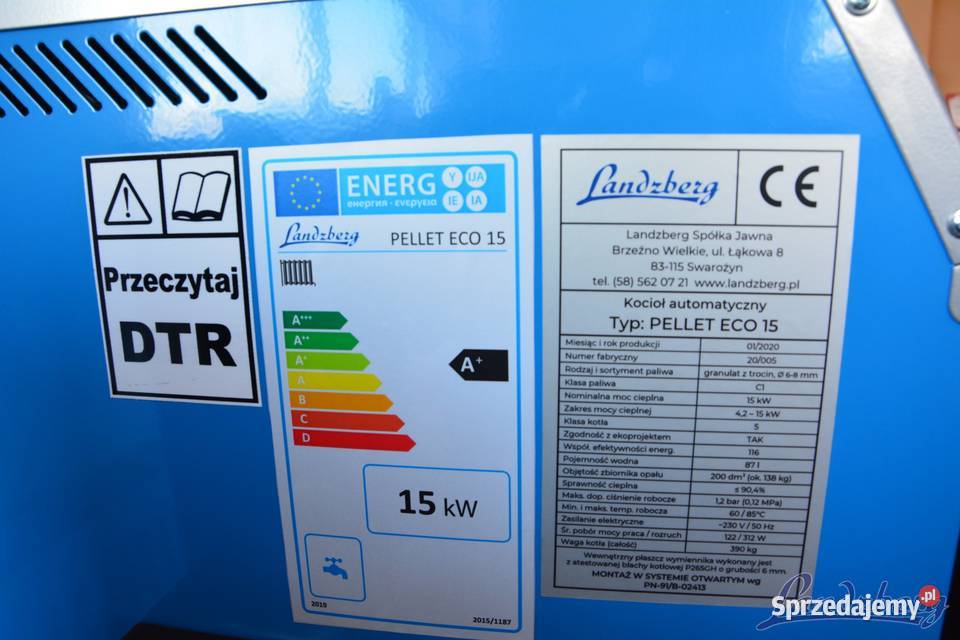 Piec kocioł CO PELLET ECO 15 kW 5 klasa Brzeźno Wielkie