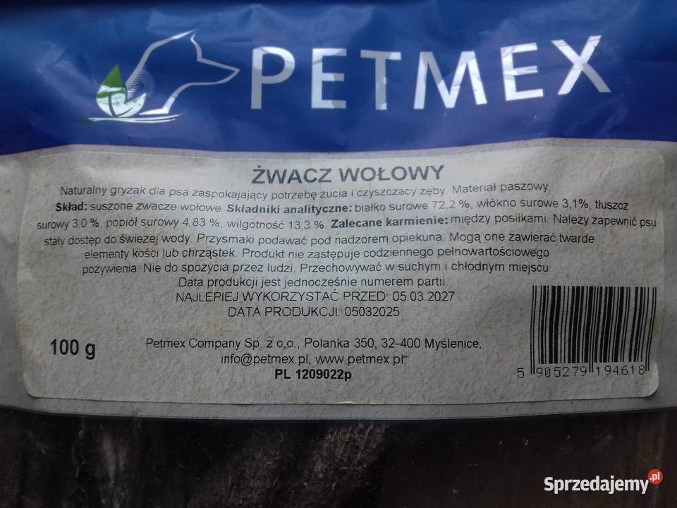 Petmex 100g Naturalne gryzaki psów żwacz wołowy Dla psów Bydgoszcz