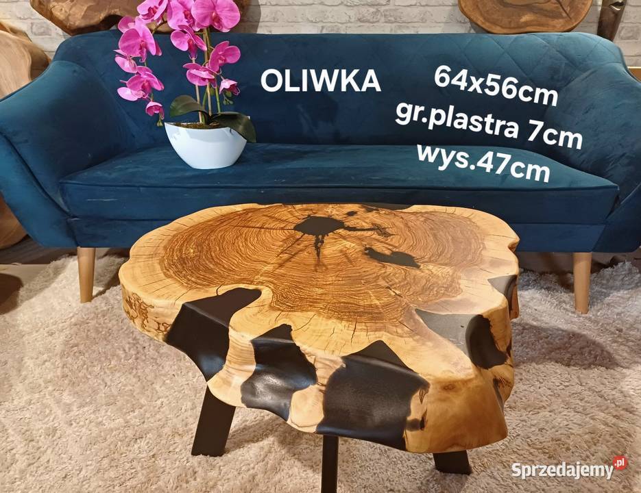 Stolik kawowy 64x56 live edge plaster drewna Śrem