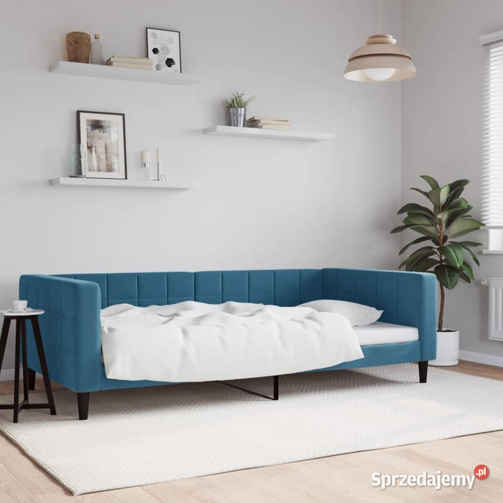 Sofa z funkcją spania niebieska obita aksamitem sprzedam