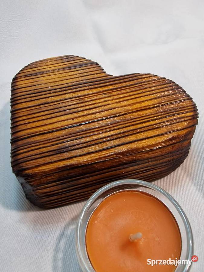 Świecznik drewniany serce koniakowy na tealight Świeczniki Sępopol
