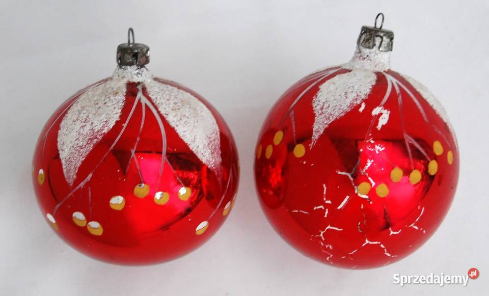 Stare bombki szklane 2 ręcznie malowane czerwone Lublin