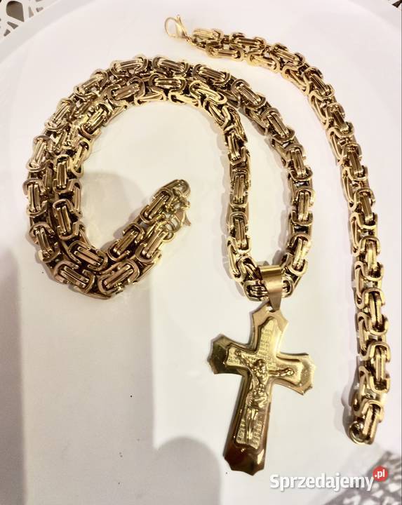 Komplet męski łańcuszek bransoletka i krzyż Wolsztyn