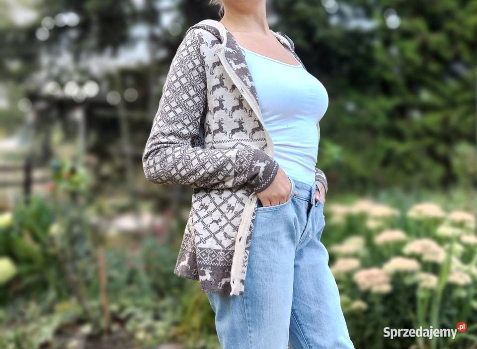 Sweter kardigan wełniany M 38 wełna beżowy wzór brązowy/beżowy zachodniopomorskie Szczecin