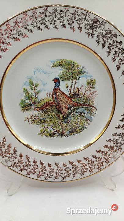 Talerz vintage porcelana kostna ptaki bażanty