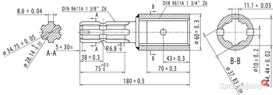 Redukcja wału WOM profilowana wewn 134 Z6 zewn