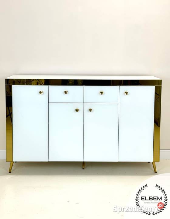 Komoda szklana biała złote wstawki Glamour Dom i Ogród dolnośląskie