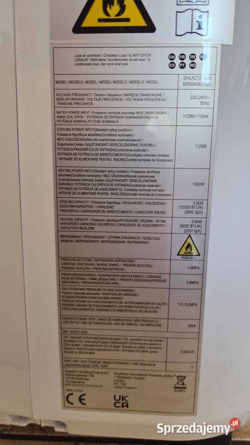 Klimatyzator przenośny Good Home Nowy 35kW Klimatyzatory Toruń sprzedam