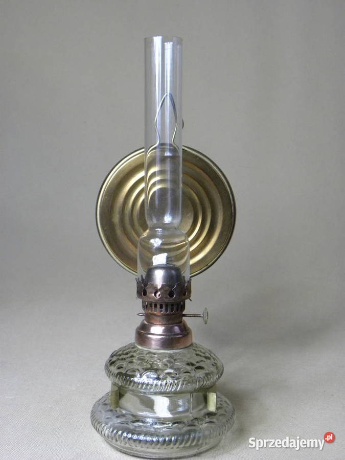 Szklana lampa lampka naftowa z mosiężnym