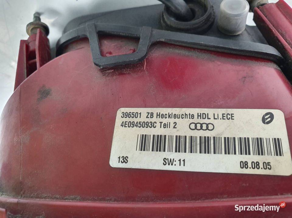 LAMPA W KLAPE LEWA AUDI A8 D3 4E0945093C osobowe Lipno sprzedam