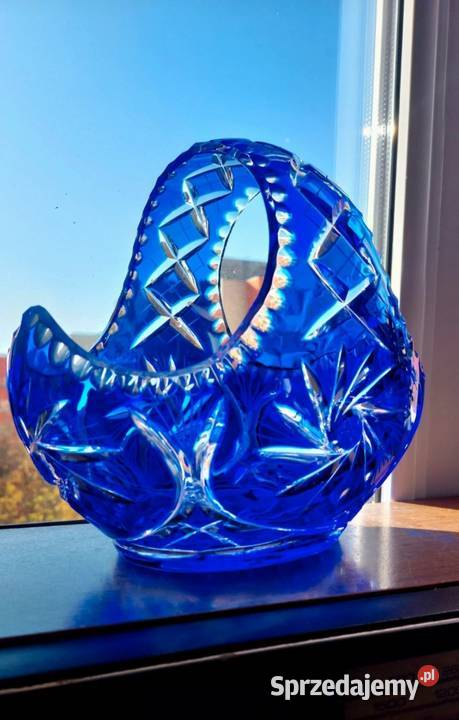 Piękny duży kosz kryształowy PRL Wrocław