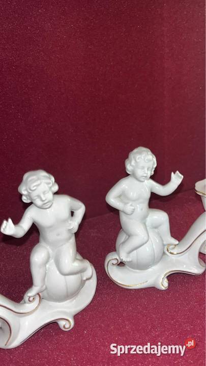 2Białe świeczniki z Putto lustrzane kominkowe Gdańsk sprzedam