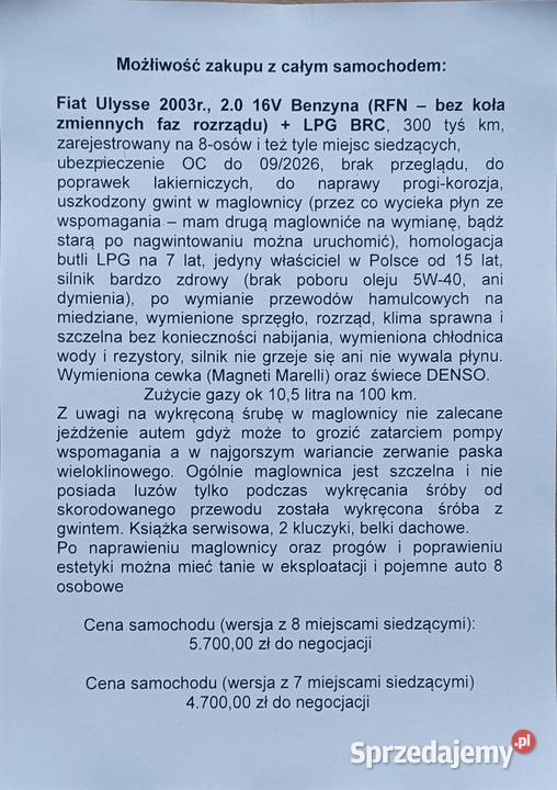 Sprzedam kanapę 3osobowa Fiat Ulysse Lancia osobowe Jaczków