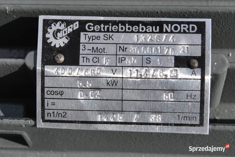 Motoreduktor 55kw 36obr z hamulcem NORD lubuskie Kargowa