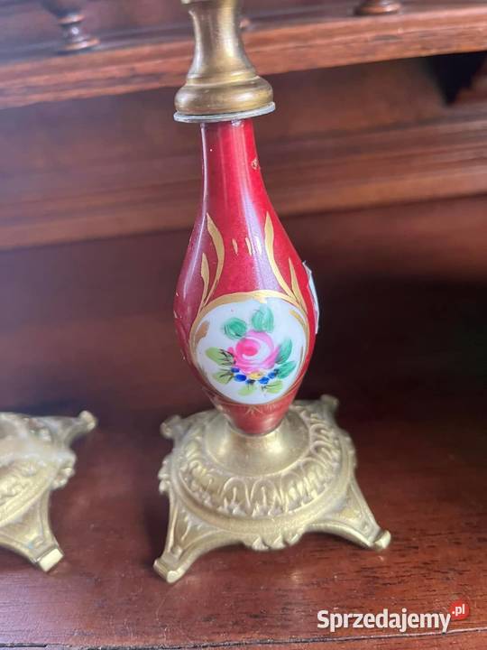 Świecznik porcelana mosiądz róże Gdańsk