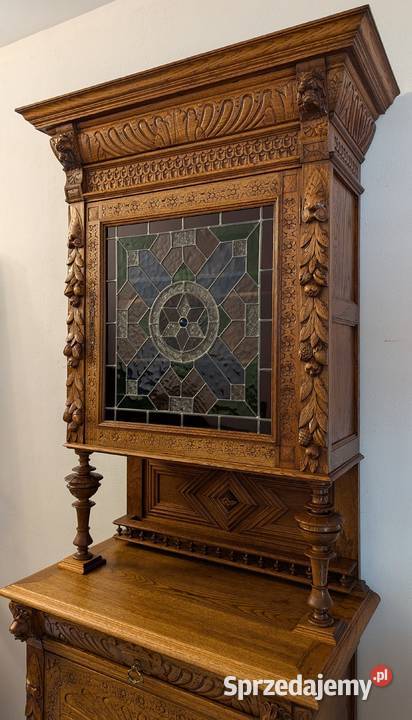 Piękny dębowy kredens neorenesansowysklep Dąbrowa Górnicza