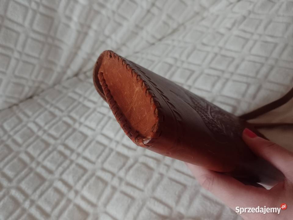 Real Leather Skórzana torebka do ręki kopertówka brązowy/beżowy Kraków sprzedam