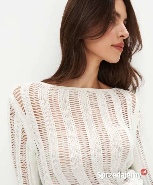 kremowy sweter z ozdobnym splotem Mohito xs 34 biały Toruń sprzedam