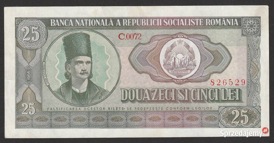Rumunia 25 lei 1966 Tudor Vladimirescu C00 Łódź sprzedam
