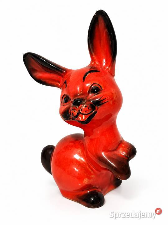 Figurka retro zając królik czerwony midcentury