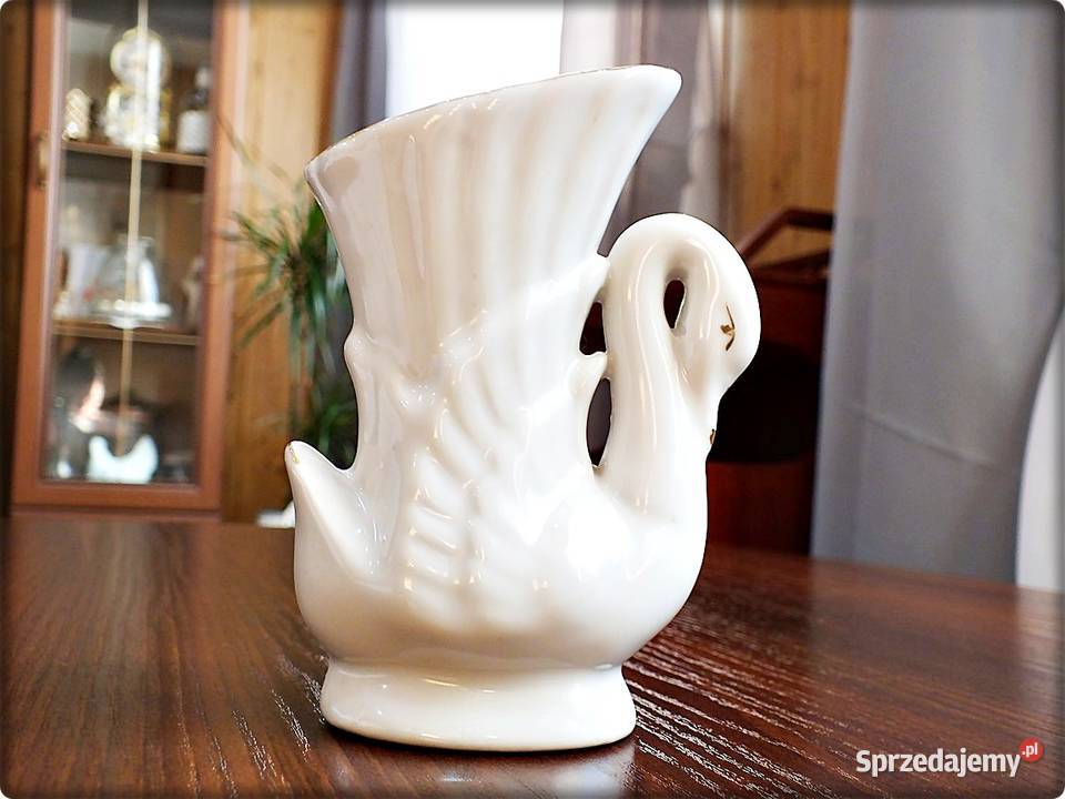 Wazon Wazonik Łabędź figurka Biała Porcelana Żary