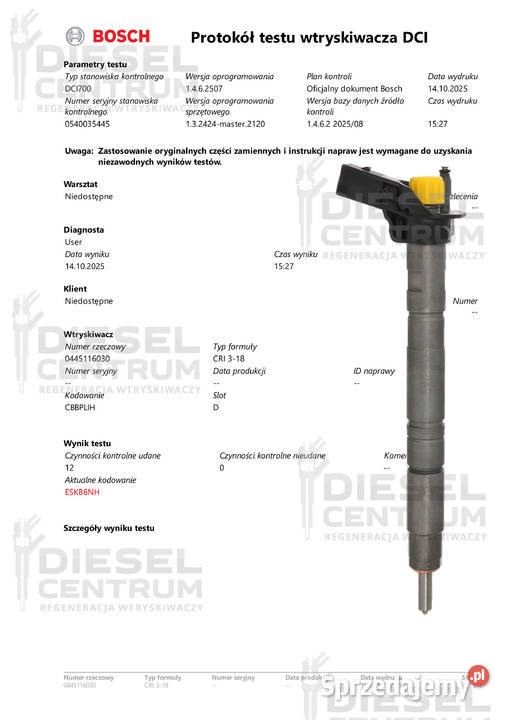 Wtryskiwacze KOMPLET VW 0986435360 0445116004 Miszewo