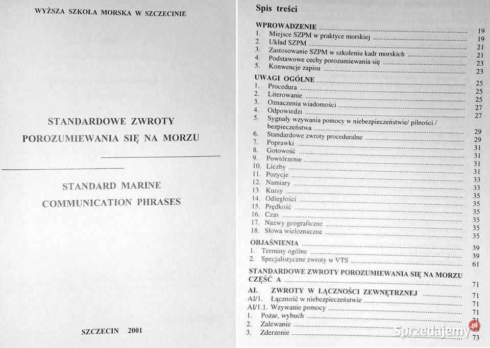 Standardowe zwroty porozumiewania się na morzu Rok wydania 2001 Chełm