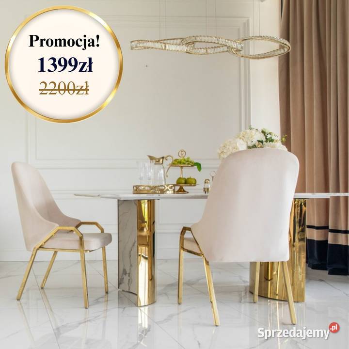 Krzesło beżowo złote glamour z podłokietnikami 62cm