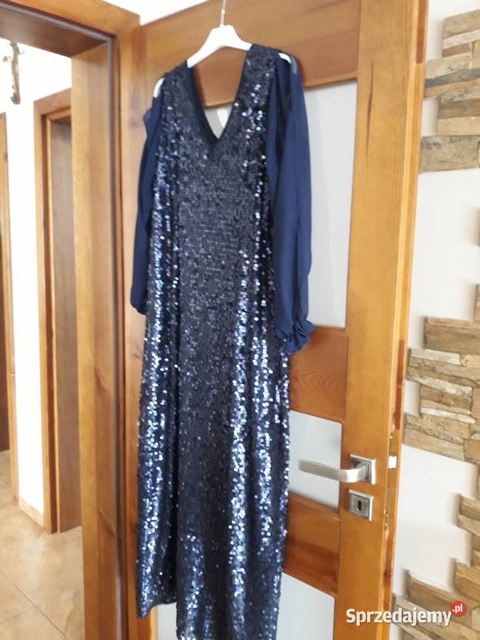 Granatowa sukienka z cekinami niebieski podkarpackie Kolbuszowa