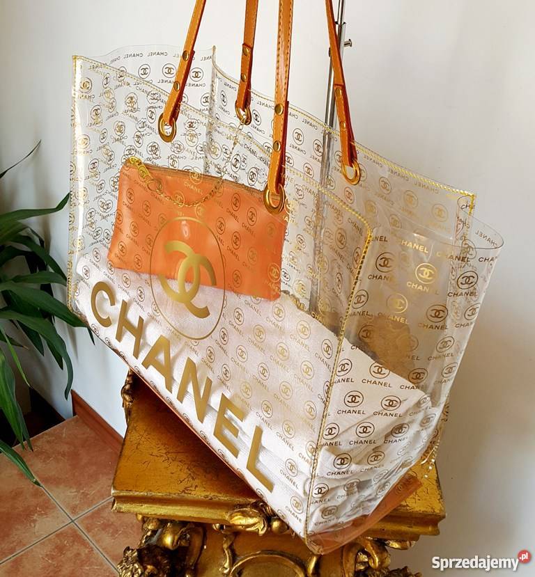 TRANSPARENTNA TOREBKA PLAŻOWA CC WOREK CHANELKA brązowy/beżowy Bydgoszcz