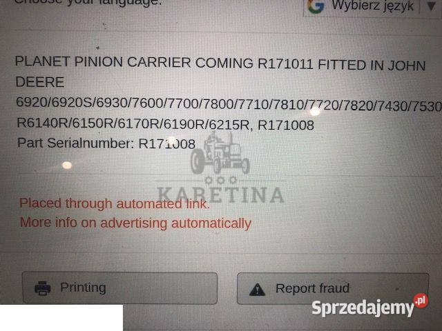 John Deere r171008 Skrzynia Power Quad wielkopolskie