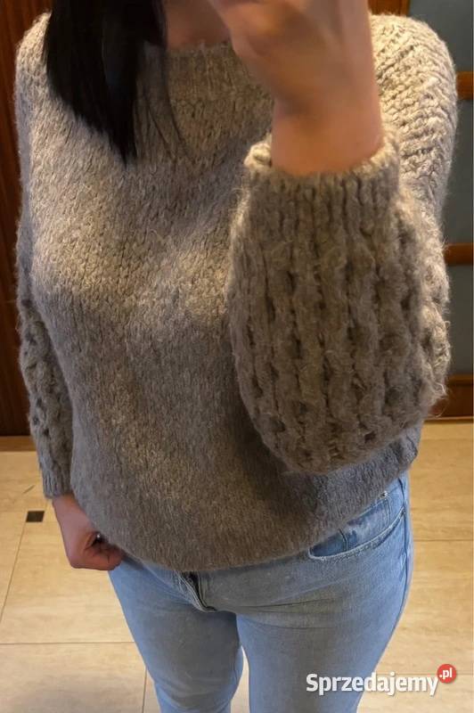 Sweter damski ciepły szary gruby splot oversize szary/srebrny Szczecin